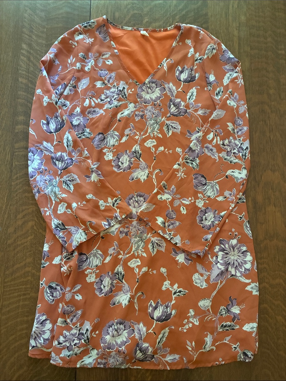 Pinkblush Rust Floral V-Neck Mini Dress with Lavender Blooms